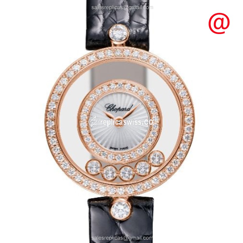 Chopard 203957-5214 Quartz 18kt Rose Gold - Diamond Dial - White - Alligator Black Buckle - Luxury Chopard Watch